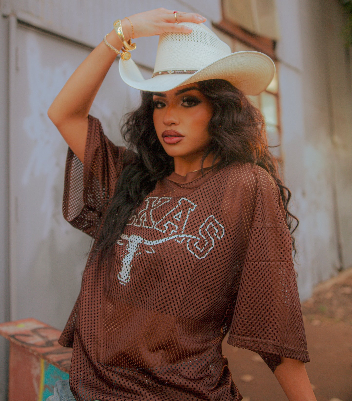 Brown Mesh Stax Texas Jersey (No Back Print)