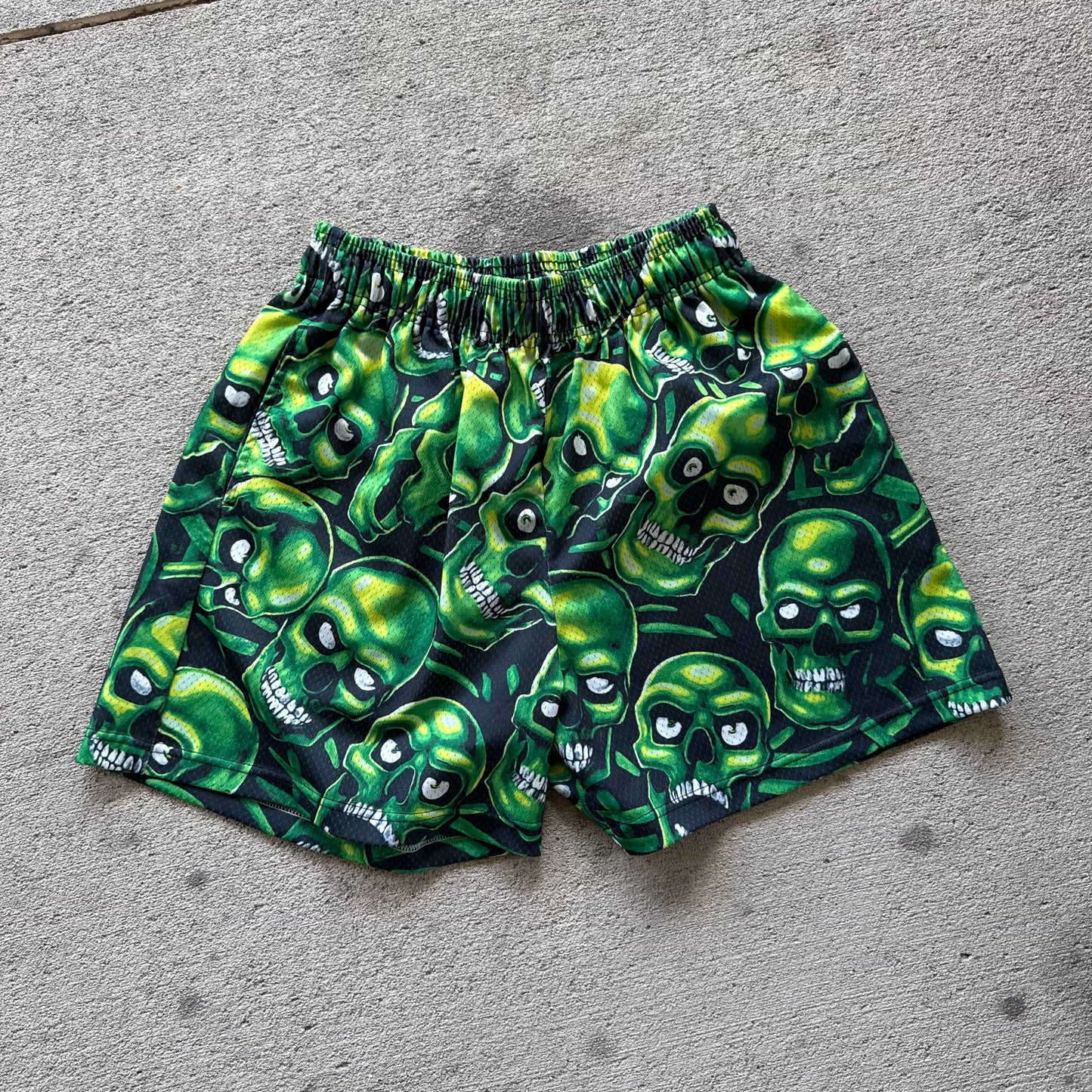 Green Skull Pile Shorts