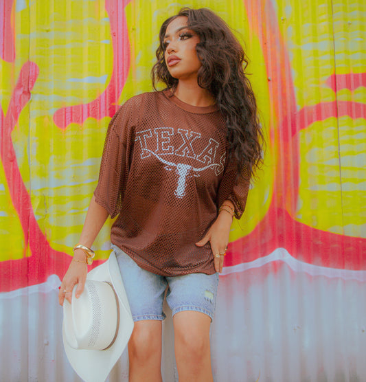 Brown Mesh Stax Texas Jersey (No Back Print)