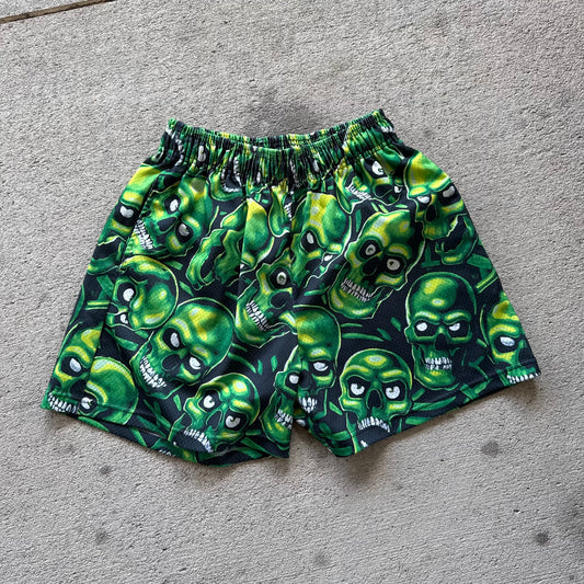 Green Skull Pile Shorts
